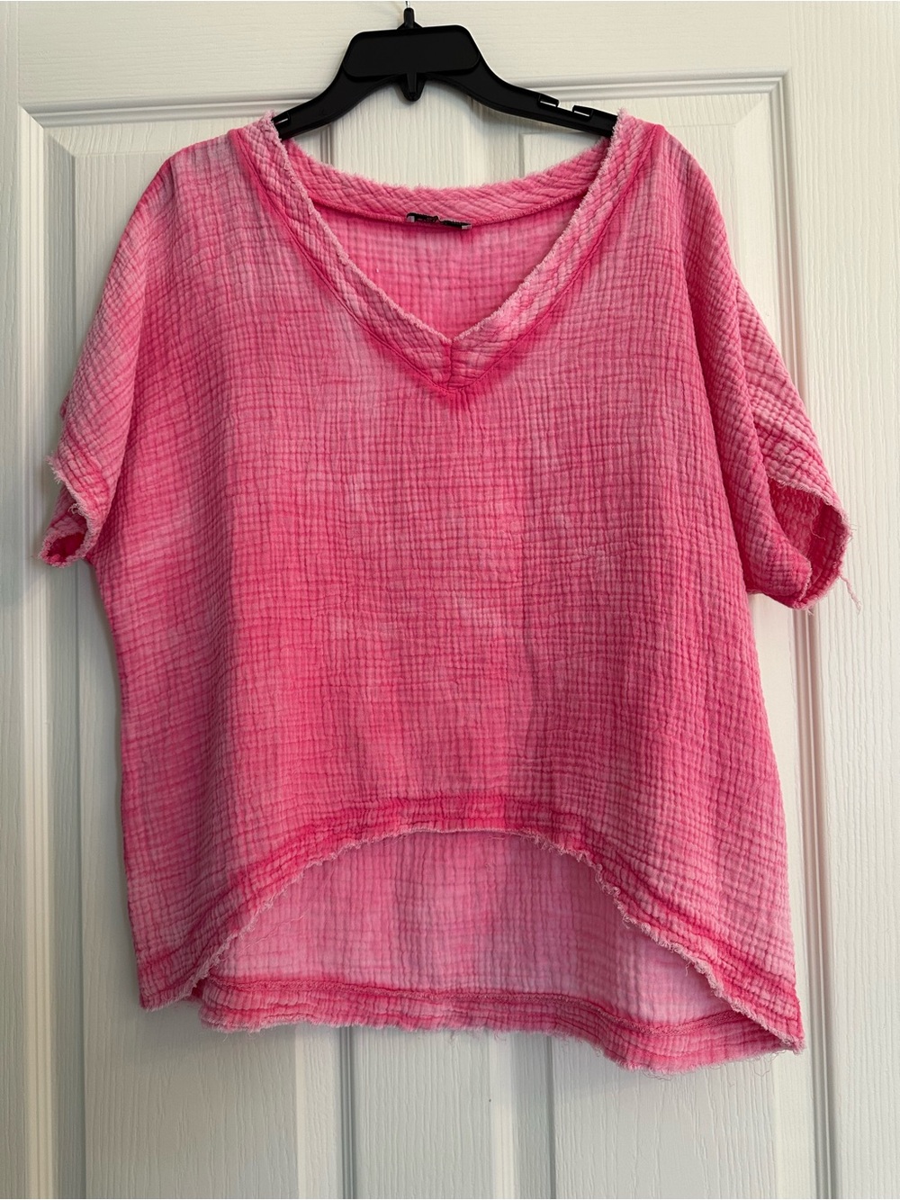 Casual Pink V-Neck Women's Tunic Top
